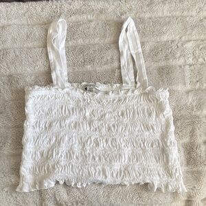 American Eagle Outfitters White Smocked Crop Tank